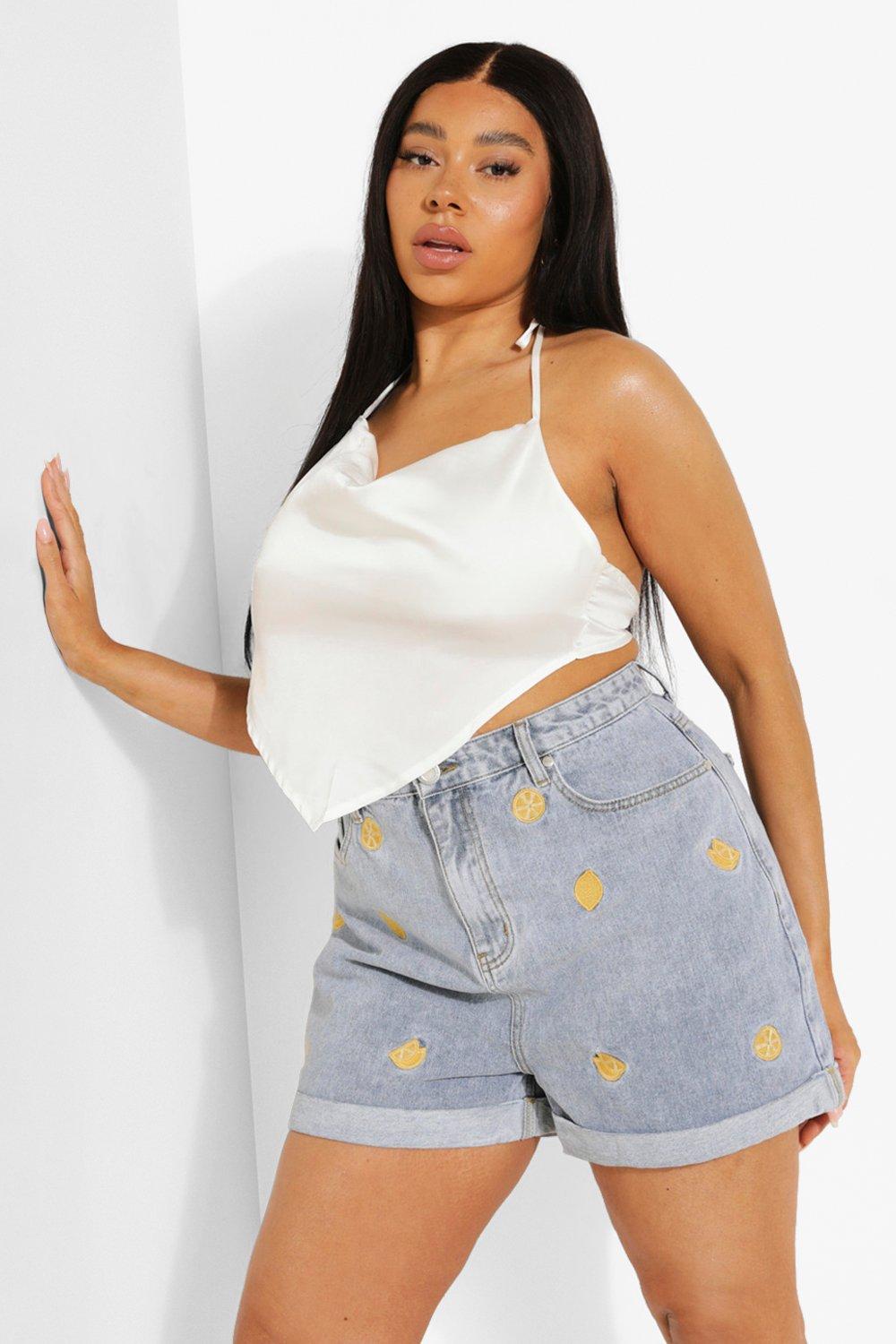 Embroidered best sale mom shorts